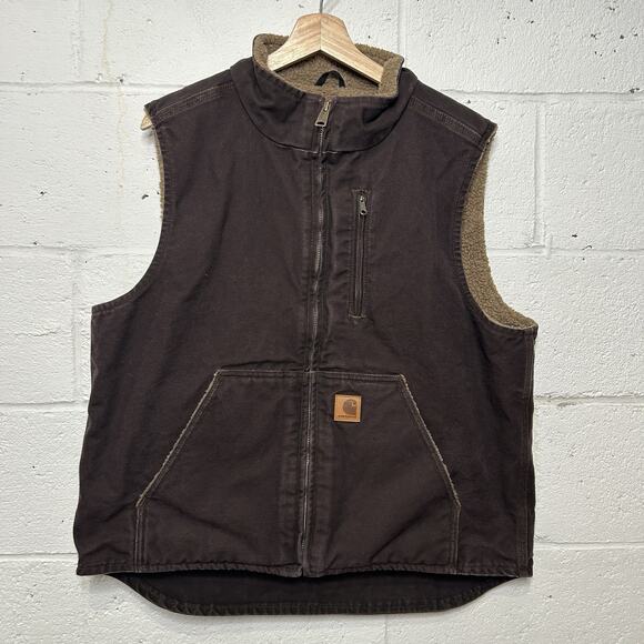Carhartt Sherpa-Lined Mock-Neck Vest “Dark Brown” V33 DKB - Picture 1 of 8